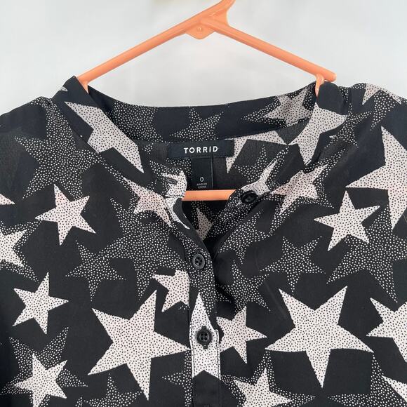 TORRID Blouse Size 0X Stars Plus Curvy Chiffon Button Down Kimono Open/Closed - Picture 7 of 14